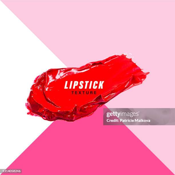 vector red lipstick smear smudge on colored background, love background, cosmetics composition, make up design illustration, realistic lipstick brush strokes - red lipstick stock illustrations