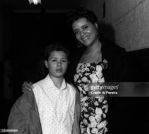 Diahnne Abbott and son Rafael DeNiro participate in the New Alliance Talent Show at Town Hall on April 28, 1989 in New York City.