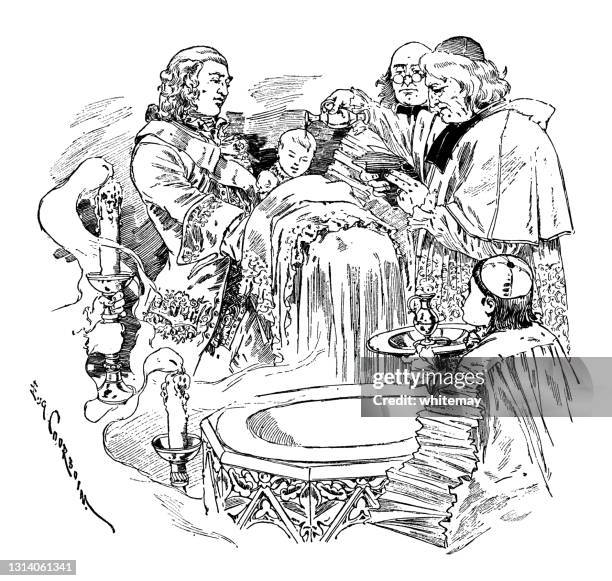 ilustrações, clipart, desenhos animados e ícones de cerimônia de batismo na frança do século xviii - catholic baptism