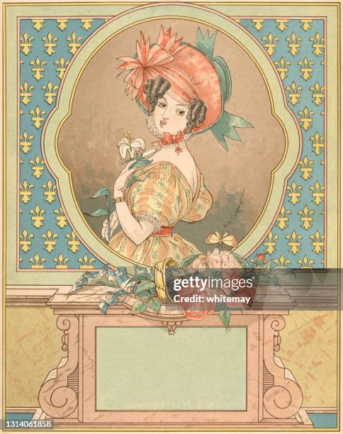 portrait of a young 19th century woman - central europe stock illustrations