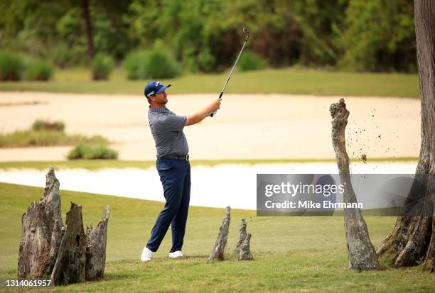Brice Garnett plays a shot on the 13th hole during the second round of the Zurich Classic of New Orleans at TPC Louisiana on April 23, 2021 in New...