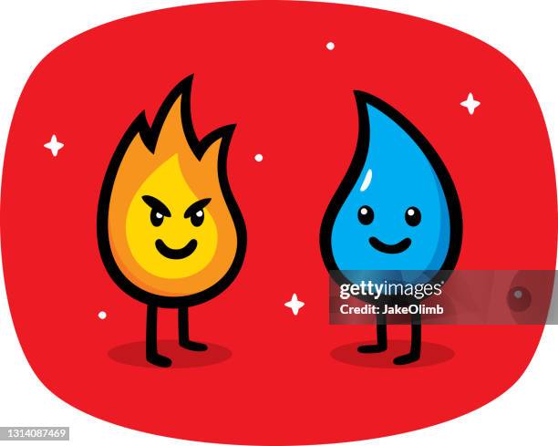 fire vs water doodle - flame emoji stock illustrations