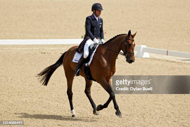 Phillip Dutton atop Z competes in the Dressage Phase during the Land Rover Kentucky Three-Day Event at Kentucky Horse Park on April 23, 2021 in...