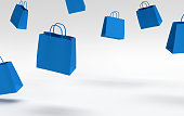 Blue paper bags 3D-rendering shopping bags
