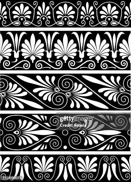 greek pottery ancient floral pattern collection - classical greek style stock illustrations