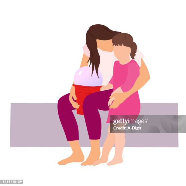 consoling little girl lavender - sand bucket stock illustrations
