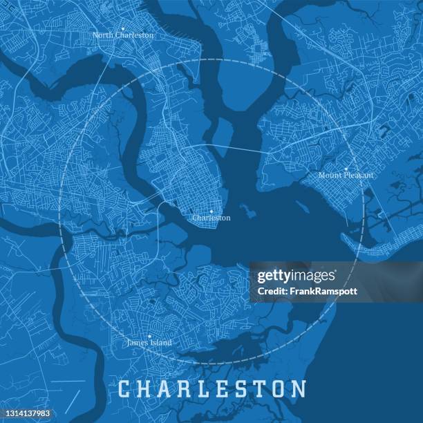 ilustraciones, imágenes clip art, dibujos animados e iconos de stock de charleston sc city vector road map texto azul - charleston south carolina map