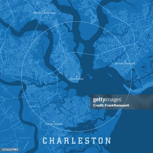 ilustraciones, imágenes clip art, dibujos animados e iconos de stock de charleston sc city vector road map texto azul - harbor