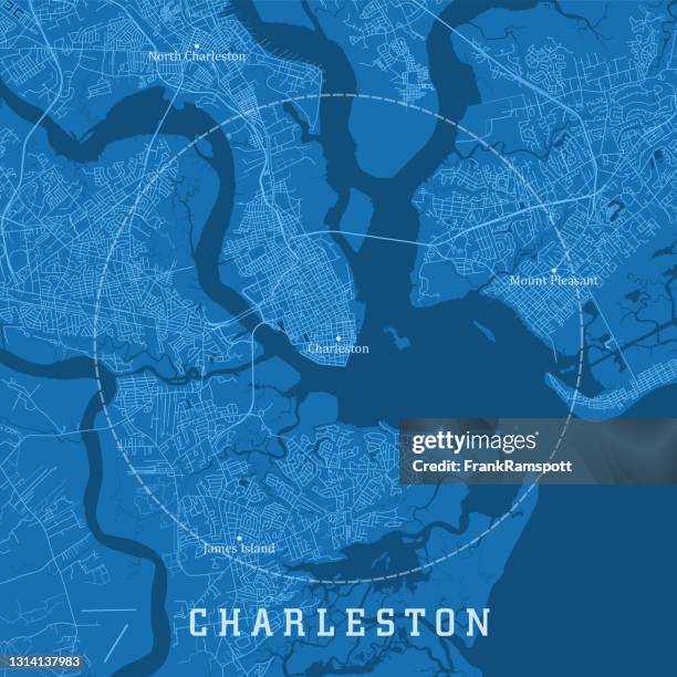 ilustrações, clipart, desenhos animados e ícones de charleston sc city vector road map blue text - south carolina