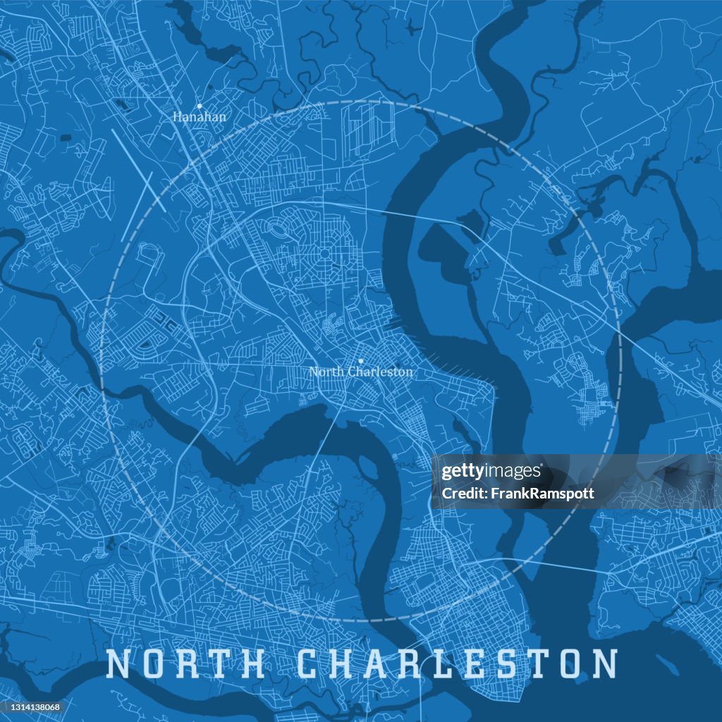 North Charleston SC City Vector Road Map Blauwe Tekst