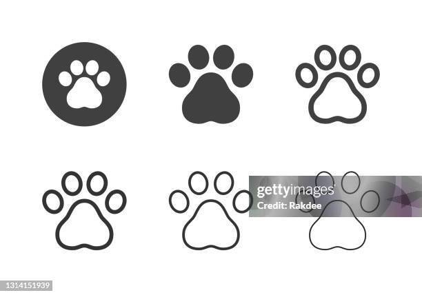 illustrazioni stock, clip art, cartoni animati e icone di tendenza di icone di stampa paw - serie multi - pets stock illustrations