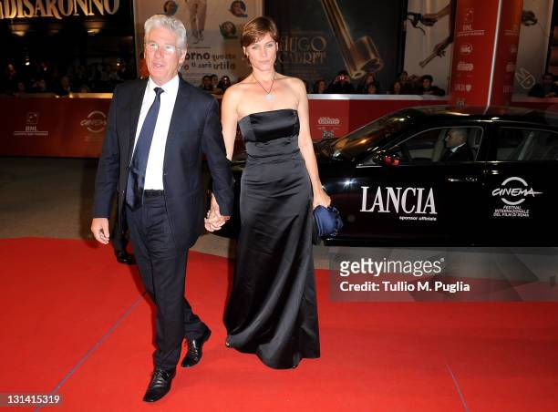 Richard Gere and wife Carey Lowell attends the red carpet during the 6th Rome Film Festival at Auditorium Parco Della Musica at Auditorium Parco...