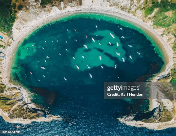 an aerial view of lulworth cove, england - stock photo - dorset uk stock-fotos und bilder