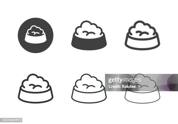 pet food dish icons - multi series - cat eating stock illustrations