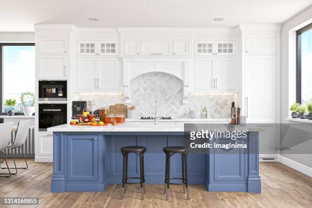 modern kitchen with smart speaker - luxury stock pictures, royalty-free photos & images