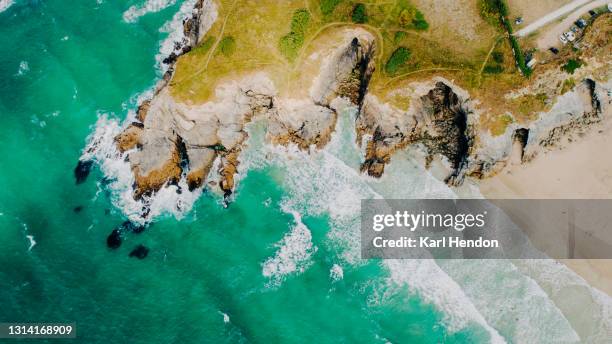 a aerial view of the cornish coastline, uk - stock photo - newquay fotografías e imágenes de stock