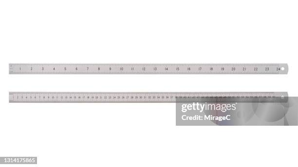 60cm or 24inch stainless steel long ruler on solid white - ruler fotografías e imágenes de stock