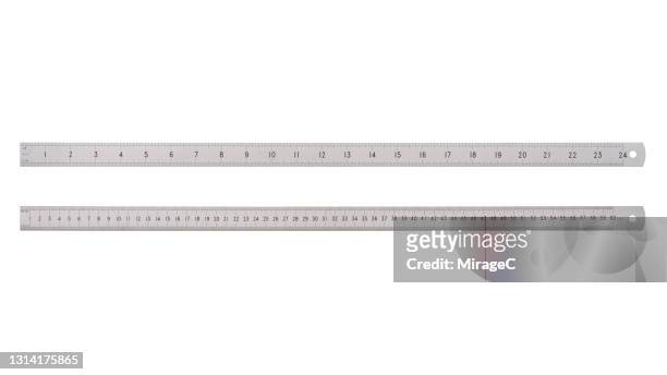 60cm or 24inch stainless steel long ruler on solid white - rules stock pictures, royalty-free photos & images