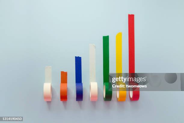 competition concepts coloured tapes rolling out still life. - masking tape stock pictures, royalty-free photos & images