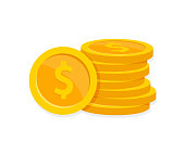Coins stack. Gold coins icon flat. Stacked golden coins. Vector illustration.