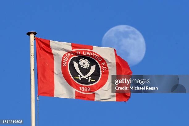 General View of the moon behind the Sheffield United flag as it flies above the stadium prior to the Premier League match between Sheffield United...