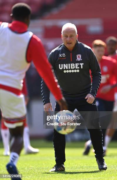 Middlesbrough coach Kevin Blackwell takes the warm up before the Sky Bet Championship match between Middlesbrough and Sheffield Wednesday at...