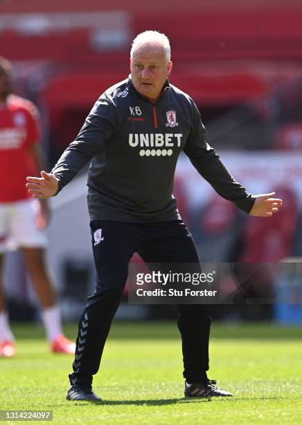 Middlesbrough coach Kevin Blackwell takes the warm up before the Sky Bet Championship match between Middlesbrough and Sheffield Wednesday at...