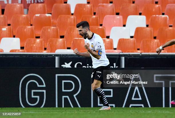 Jose Gaya of Valencia CF celebrates after scoring their sides first goal during the La Liga Santander match between Valencia CF and Deportivo Alaves...