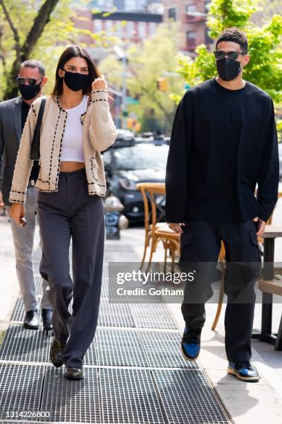 Kendall Jenner and Devin Booker are seen in SoHo on April 24, 2021 in New York City.