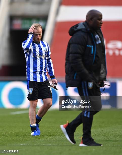 Sheffield Wednesday captain Barry Bannan reacts on the final whistle after the Sky Bet Championship match between Middlesbrough and Sheffield...