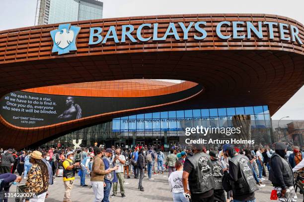 View of the exterior during the Memorial Service Held For Rapper DMX at Barclays Center on April 24, 2021 in New York City.