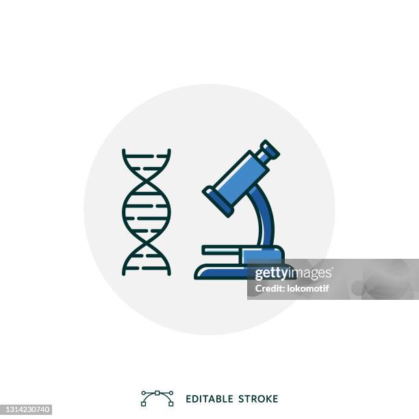 lineal color flat microscope icon with editable stroke - genetic mutation stock illustrations