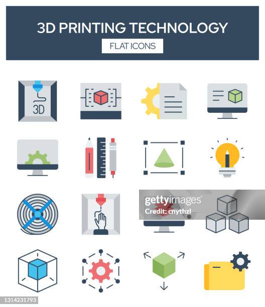 3d printing technology related modern flat icons vector collection - stem vector stock illustrations