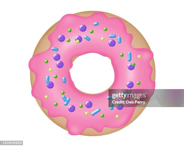 illustration of a delicious pink iced doughnut (donut) - strawberry icon stock pictures, royalty-free photos & images