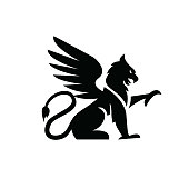 premium black minimal Griffin Mythical Creature Emblem mascot Vector Design