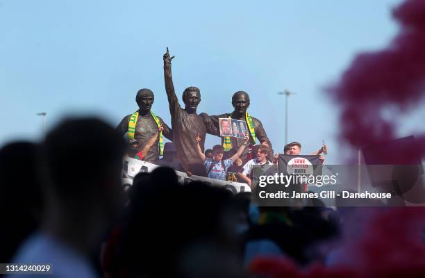 Manchester United supporters protest against the Glazer ownership during a protest against the club's ownership, outside Old Trafford on April 24,...