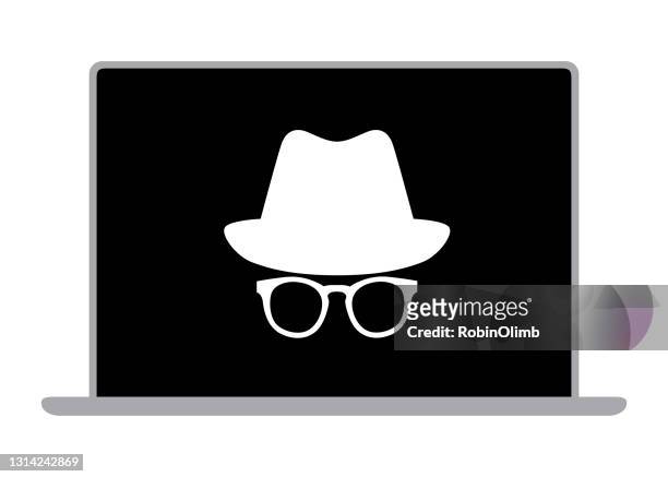 black and white incognito laptop - neighborhood watch stock illustrations
