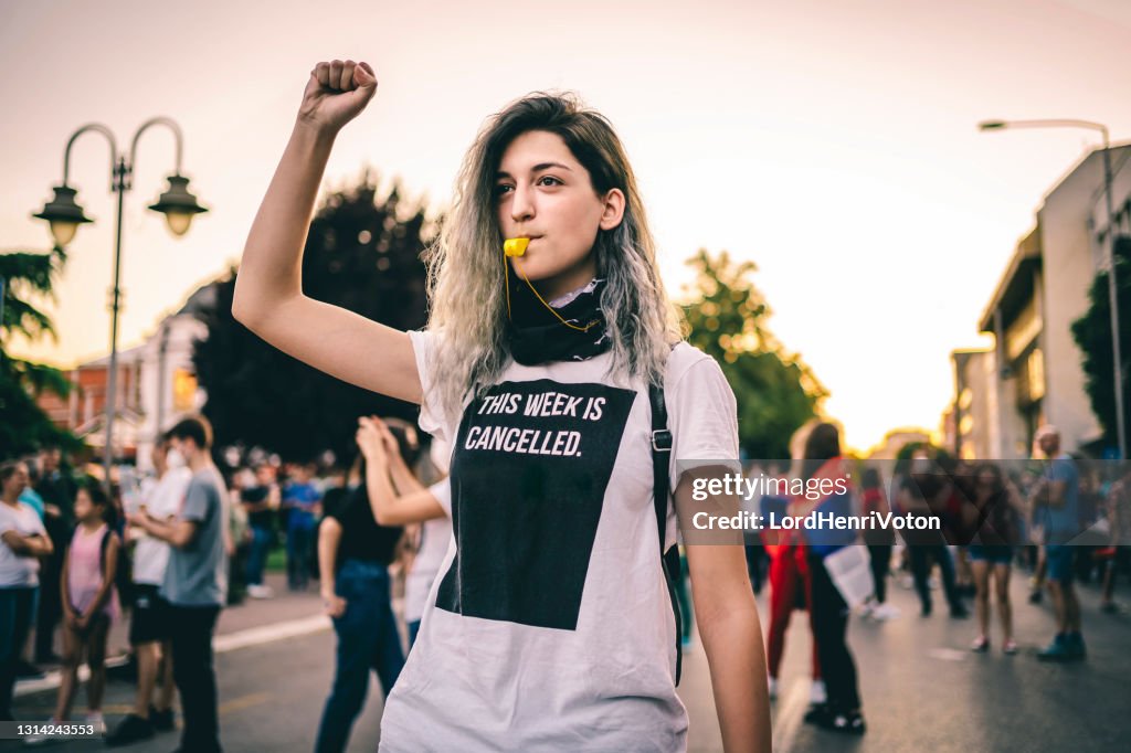 Young female protester