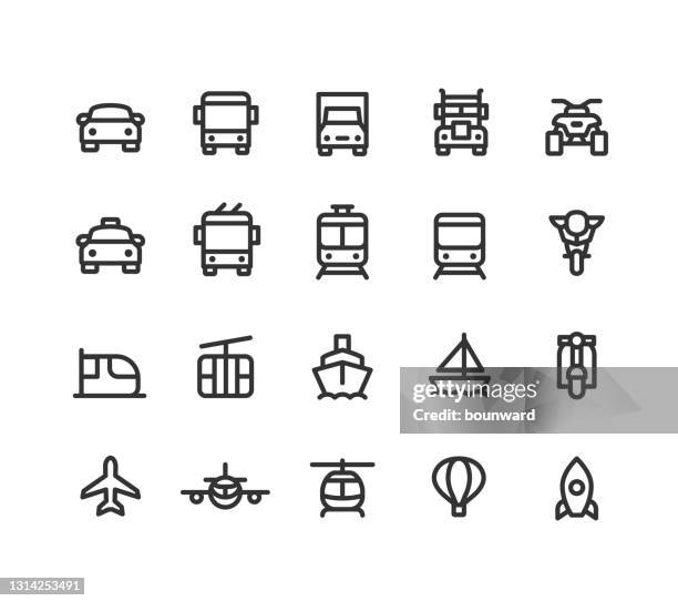 transportation line icons - front view of car stock illustrations