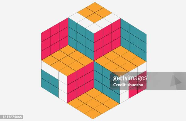 3d-perspektivwürfelstrukturmuster - rubiks cube stock-grafiken, -clipart, -cartoons und -symbole