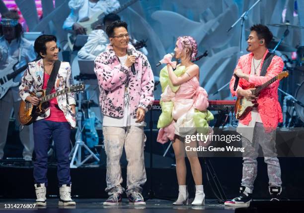 Jolin Tsai performs live on stage with Band EggPlantEgg during 'Ugly Beauty World Tour Concert' on April 24, 2021 in Taipei, Taiwan.