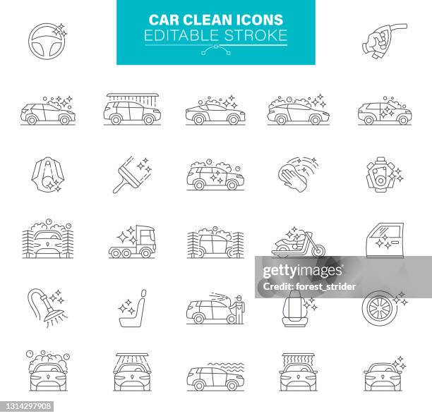 stockillustraties, clipart, cartoons en iconen met auto schone pictogrammen bewerkbare slag - car wash