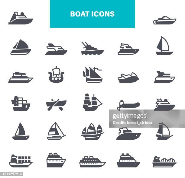 schiff und boot icons. enthält symbole wie enthalten wie yacht, kreuzfahrt, frachtschifffahrt, fähre, schoner, wasserroller - ship stock-grafiken, -clipart, -cartoons und -symbole