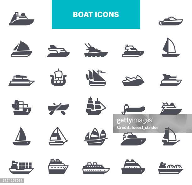 ilustraciones, imágenes clip art, dibujos animados e iconos de stock de iconos de barcos y barcos. contiene iconos tales como contiene iconos tales como yate, crucero, envío de carga, ferry, goleta, scooter de agua - harbor