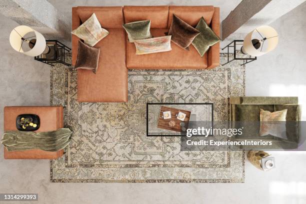 moderno appartamento soggiorno interno vista dall'alto - antique sofa styles foto e immagini stock