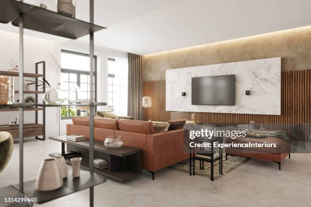 modern appartement woonkamer interieur - blurry living room stockfoto's en -beelden