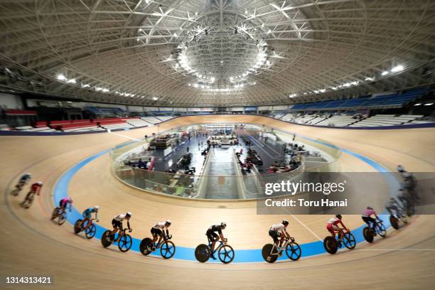 Athletes take part in the Cycling Olympic Test Event at the Izu Velodrome on April 25, 2021 in Izu, Shizuoka, Japan.