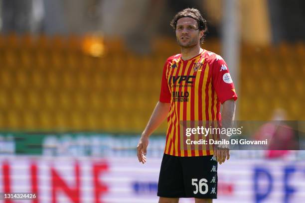 Perparim Hetemaj of Benevento Calcio in action during the Serie A match between Benevento Calcio and Udinese Calcio at Stadio Ciro Vigorito on April...