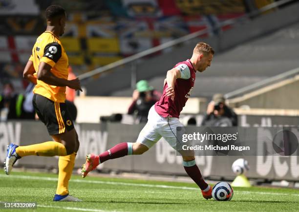 Matej Vydra of Burnley scores their side's fourth goal which is later ruled out after a VAR review for offside during the Premier League match...