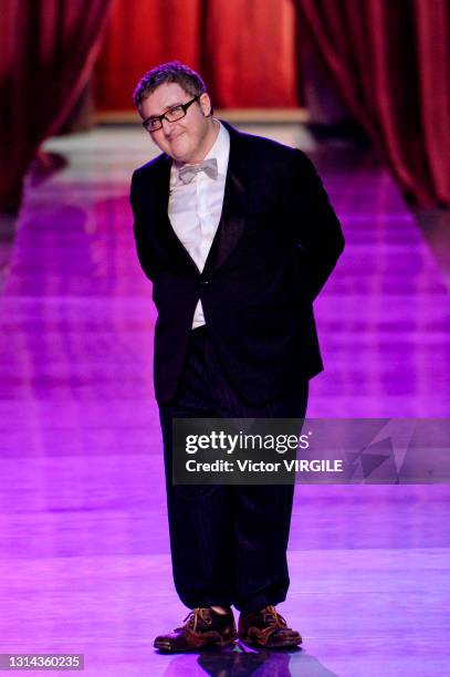 Designer Alber Elbaz walks the runway at the Lanvin Ready to Wear Fall/Winter 2005-2006 fashion show during the Paris Fashion Week in March, 2005 in...